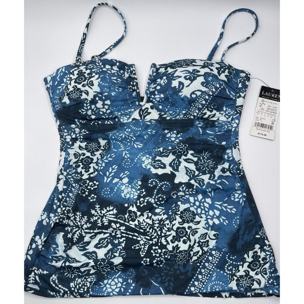 Ralph Lauren Blue and White Floral Tankini Top